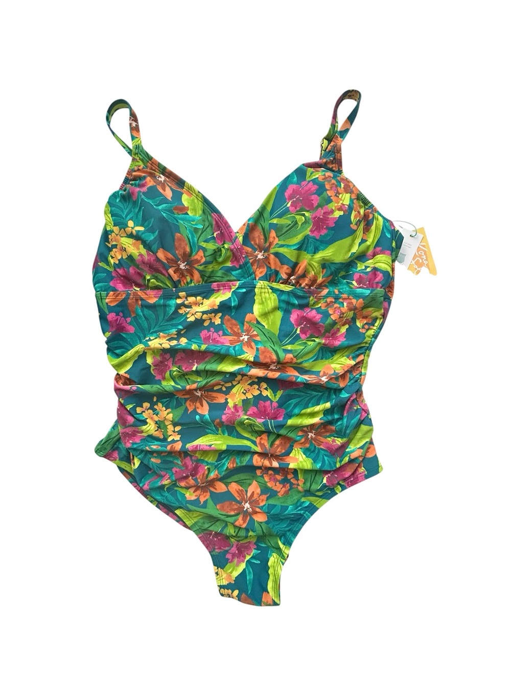 NWT Kona Sol Turquoise Bright Tropical Flora One Piece Swimsuit Size XL (16)